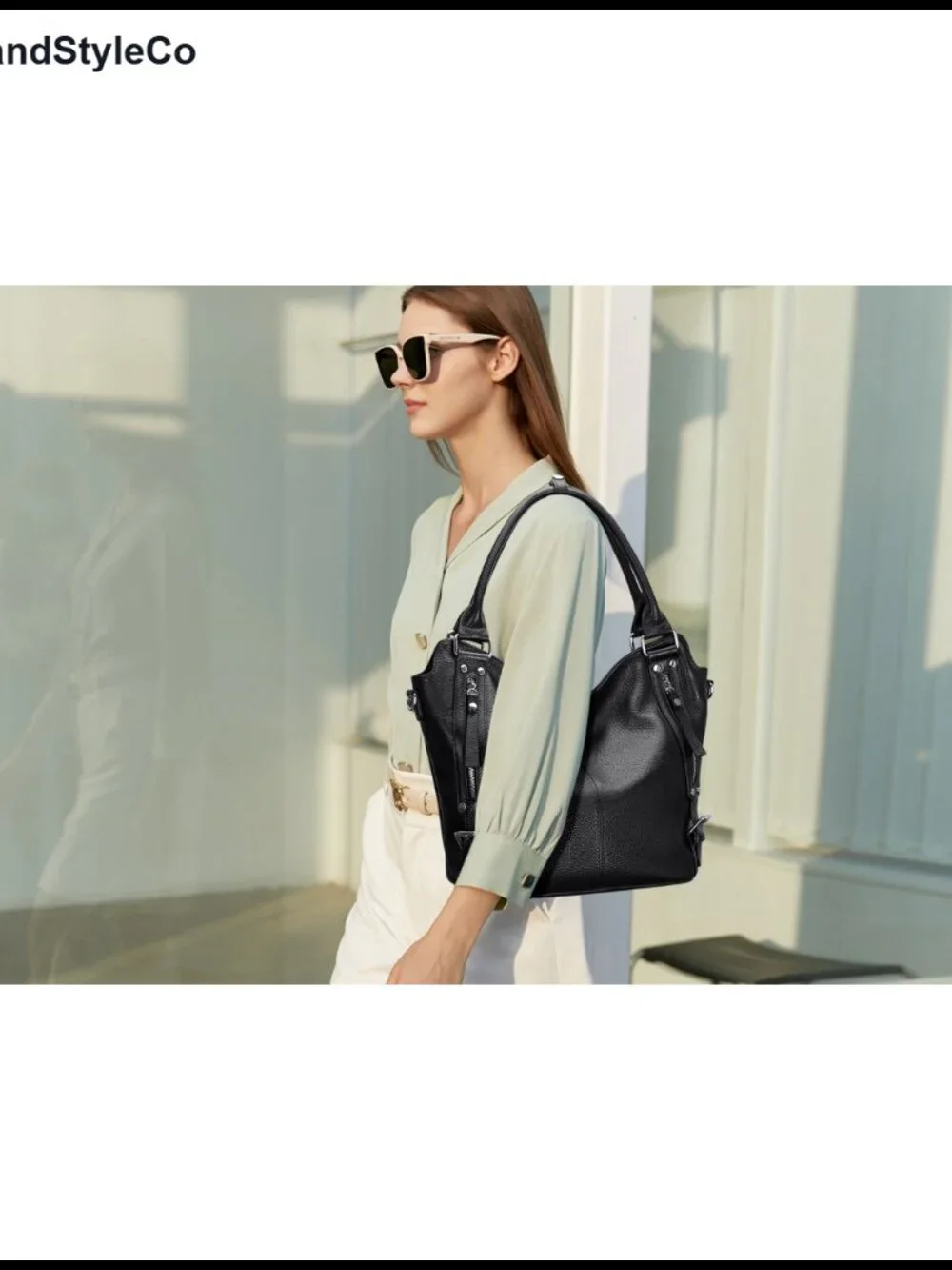 Genuine Leather Large Hobo Bag Multi Pocket Shoulder Purse